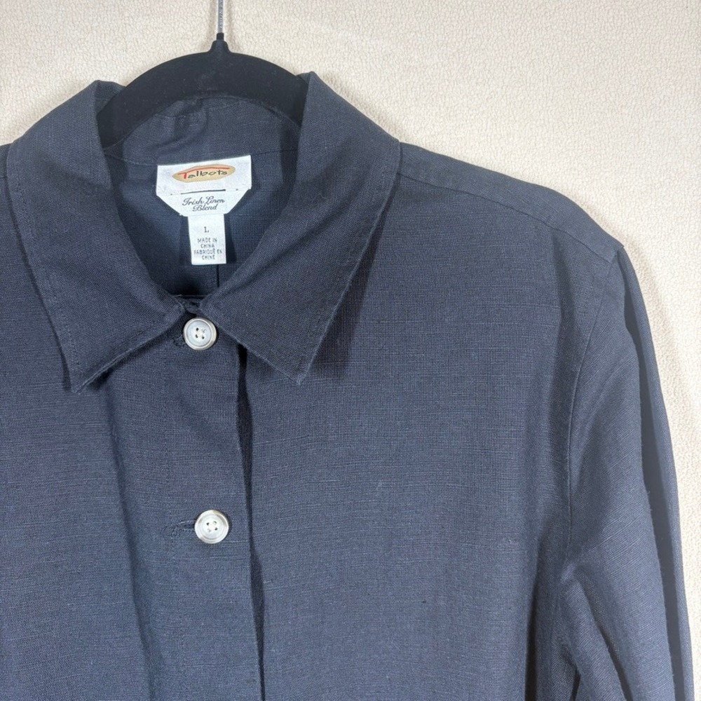 Vtg 90s Talbots Womens Irish Linen Blend Button Front Jacket Sz L Black